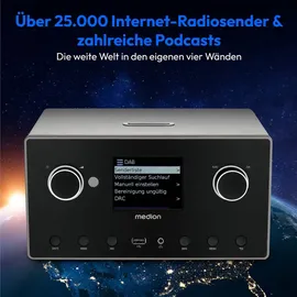 Medion P85444 2.1 Internetradio mit Subwoofer (DAB+, UKW Radio, Spotify Connect, WLAN, Bluetooth, Streaming, Equalizer, Farbdisplay, USB, AUX, Wecker, Schlummerfunktion, Sleep Timer) Titan