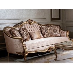 Casa Padrino Luxus Barock Sofa Rosa / Gold - Handgefertigtes Wohnzimmer Sofa mit dekorativen Kissen - Wohnzimmer Möbel - Barock Möbel