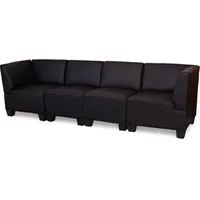 Mendler Modular 4-Sitzer Sofa Couch Lyon, Kunstleder ~ schwarz, hohe Armlehnen