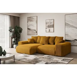 altdecor Ecksofa Cord mit Schlaffunktion 2-Sitzer Senfgelb