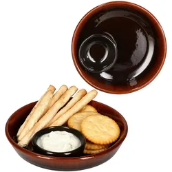2x Juego Tapas Schale Ø14,3cm Olivenschale Ton-Cazuela mit Kernablage Antipasti
