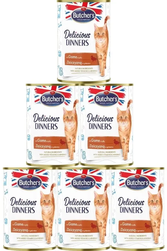 BUTCHER'S Delicious Dinners Katzenfutter, Stücke mit Wildfleisch in Gelee 6x400g