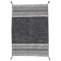 carpetfine Flachgewebeteppich Kelim Azizi Schwarz 60x110 cm | Moderner Teppich für Wohn- und Schlafzimmer