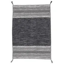 carpetfine Flachgewebeteppich Kelim Azizi Schwarz 60x110 cm | Moderner Teppich für Wohn- und Schlafzimmer