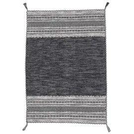 carpetfine Flachgewebeteppich Kelim Azizi Schwarz 60x110 cm | Moderner Teppich für Wohn- und Schlafzimmer
