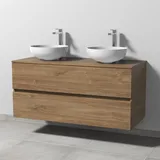 Sanipa Solo One Eloquo Keramik-Set 120 cm mit 2 Keramik-Waschtischen und Waschtischunterbau mit 2 Auszügen, inkl. 2 Armaturbohrungen, Badmöbel,