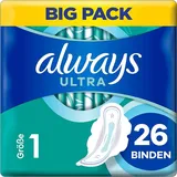 Always Ultra Binden Damen Gr. 1, Normal (14 Damenbinden) dünn und super saugfähig, geruchsneutralisierend und Auslaufschutz