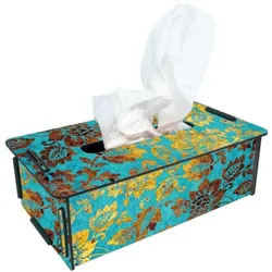 Tissue-Box blau gold Blüten Blumen Design Taschentuchspender