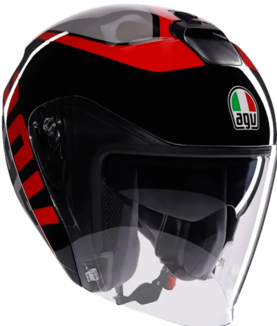 AGV Irides Valenza Jethelm, schwarz-grau-rot, Größe XS für Männer