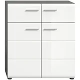 Mid.you Schuhschrank, Weiß Hochglanz, Kunststoff, 4 Fächer, 2 Schubladen, 80x90x37 cm, FSC Mix, stehend, Garderobe, Schuhaufbewahrung, Schuhschränke