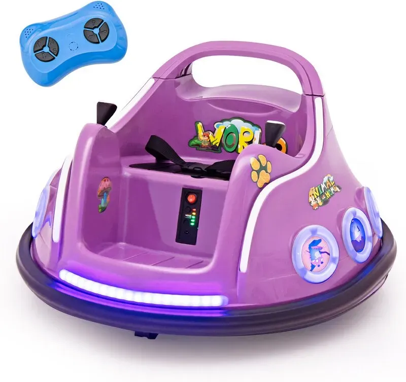 12V Kinder-Knallauto, 360° drehbar, mit Musik, Licht und Fernbedienung, lila