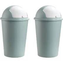 Home4You Abfalleimer 2er Set 50 Liter, Ø 40 cm - Pastellgrün - Kunststoff - - Grün/Weiß