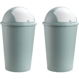 Home4You Abfalleimer 2er Set 50 Liter, Ø 40 cm - Pastellgrün - Kunststoff - - Grün/Weiß