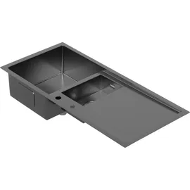 Klarstein Spülbecken – 1,5 Becken mit Abtropffläche, Robuster 304 Edelstahl, Kratz- & Hitzebeständig, Leicht zu Reinigen, Inkl. Überlauf & Ei... - Grau