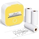 ASprink T02 Mini Drucker mit 3 Papierrollen, Pocket Printer, Etikettendrucker, Sticker, Thermodrucker, Bluetooth, Inkeless für Notizen, Memos, Zeitschriften, DIY