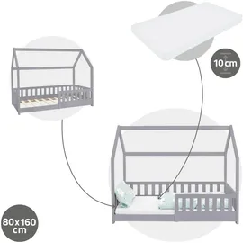 ML-Design Hausbett ML-Design 80 x 160 cm Kiefer hellgrau