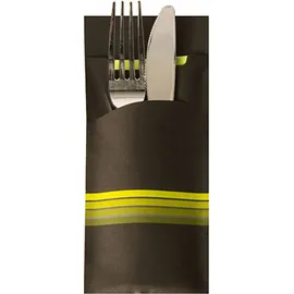 Papstar Bestecktaschen 20 cm x 8,5 cm schwarz/bordeaux "Stripes" inkl. farbiger Serviette 33 x 33 cm 2-lag. mit passender