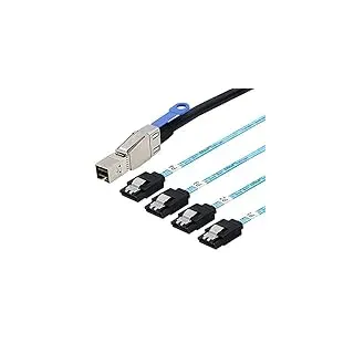 Allowish Mini SAS HD SFF-8644 with IC to 4 Ports SATA 7P Straight Server Hard Drive Cable (3m,Black)