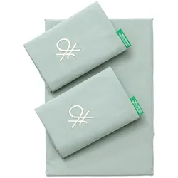 Benetton - 4-teiliges Doppelbett-Set: Bettlaken (180x290cm), Spannbettlaken (120x200cm), 2 Kissenbezüge (50x80cm), 100 % grüne Baumwolle