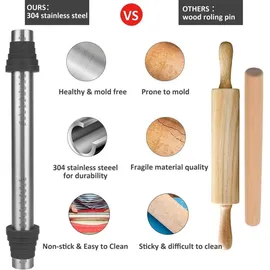 luxuskollektion Edelstahl Teigroller Antihaft Metall Teigrolle 5 Größen 40cm
