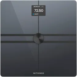 Personenwaage WITHINGS "Body Comp, WLAN- oder Bluetooth-Konnektivität", schwarz, PersonenwaagenB:32,5cm H:2,56cm T:32,5cm, Glas, spezielle Modi für Schwangerschaft, Babys und Athleten, B:32,5cm H:2,56cm T:32,5cm