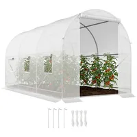 Gewächshaus 350x200x200cm Foliengewächshaus Tomatenhaus Mit Tür, Fenster, Folientunnel Aus Verzinktem Stahl, Pflanztunnel, Treibhaus Inkl. Erdanker Seilen, Gartentunnel, Weiß
