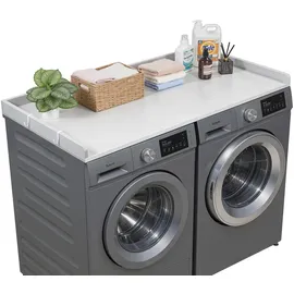 Vevor Arbeitsplatte für Waschmaschine und Trockner (137 x 69,9 cm) mit Erhöhtem Rand & Haken, zur Organisation und Aufbewahrung im Wäscheschrank Speisekammer Küchentheke, bis 113 kg Belastbar, Grau