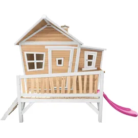 Axi Spielhaus Emma Braun-Weiß mit lila Rutsche 349 x 227 x 193 cm