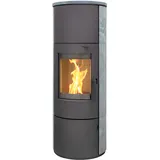 Thermia München XL Stahl gussgrau Speckstein 7kw Speicherofen mit Steinverkleidung Panoramatür Holzofen Dauerbrand geeignet Schwedenofen 150mm Abgasstutzen selbstschließende Tür (Bauart 1)