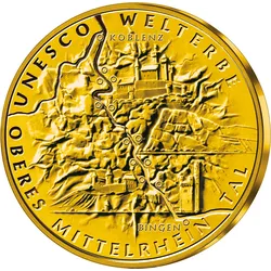 Deutsche 100-Euro-Goldmünze 2015 "UNESCO Welterbe: Oberes Mittelrheintal" - gem. Prägezeichen