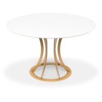 FURNIX Esszimmertisch TUELLY runder Tisch für Esszimmer Küche Gold-Weiß