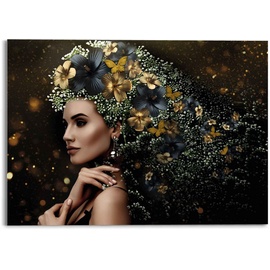 Reinders! Glasbild »Glasbild Elegante Frau Blumen - Festlich - Schmetterling - Eleganz«, Frau, (1 St.), goldfarben