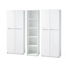 KADIMA DESIGN Büro-Set MUENCHEN 3-teilig weiß 240cm breit Glasfront 2 Schrank Abschließbar & Regal