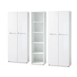 KADIMA DESIGN Büro-Set MUENCHEN 3-teilig weiß 240cm breit Glasfront 2 Schrank Abschließbar & Regal