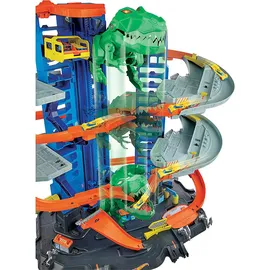 Hot Wheels Autorennbahn Megacity Parkgarage mit T-Rex-Angriff
