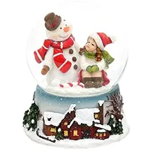 Dekohelden24 Schneekugel, Schneemann mit rotem Schal und Kind, Maße H/B/Ø Kugel: ca. 8,8 x 7 cm/Ø 6,5 cm.
