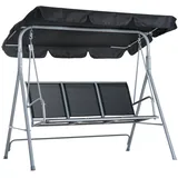 Outsunny Hollywoodschaukel 3-Sitzer Gartenschaukel Schaukelbank mit Dach Metall Schwarz+Silber 171 x 108 x 154 cm