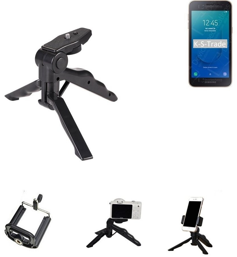 K-S-Trade für Samsung Galaxy J2 Core Smartphone-Halterung, (Stativ Tisch-Ständer Dreibein Handy-Stativ Ständer Mini-Stativ) schwarz
