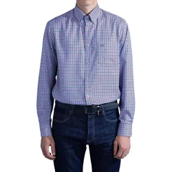PAUL & SHARK Herren Button-Down-Hemd mit Hahnentritt-Muster Business Hemd Alltags-Hemd 13313063JB 001 Weiß/Blau/Rot - 42