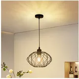 Glitzerlife Pendellampe Schwarz Hängelampe Rund - Pendelleuchte Vintage E27 Hängeleuchte Retro Industrie Esstischlampe Küchenlampe Wohnzimmer Treppenhaus Flur Ohne Leuchtmittel