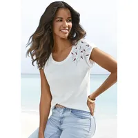 Beachtime Kurzarmshirt "mit floralem Druck", Damen, Gr. 44/46, beige