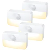 AMIR LED Nachtlicht mit Bewegungsmelder, 4 Stück Bewegungsmelder Licht Batterie, Auto EIN/AUS, Schrankbeleuchtung mit Haftend, Bewegungsmelder Nachtlicht für Treppen, Flur, Küche, Kinderzimmer