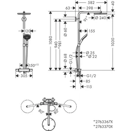Hansgrohe Raindance S Duschsystem 240 1jet, PowderRain, EcoSmart, mit Thermostat, 28823140,