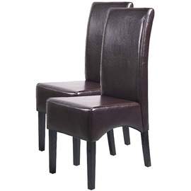 MCW 2er-Set Esszimmerstuhl Küchenstuhl Stuhl Crotone, LEDER ~ braun, dunkle Beine