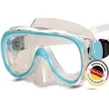 aquazon Dolphin Junior Medium Schnorchelbrille, Taucherbrille, Schwimmbrille, Tauchmaske für Kinder, Jugendliche von 7-12 Jahren, Tempered Glas, sehr robust, tolle Passform, Farbe:blau Junior