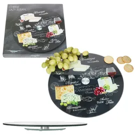 Mambocat World of Cheese Käseplatte drehbar Ø32cm Glas Wurst Fingerfood Servier-Tablett