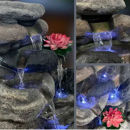 Köhko Gartenbrunnen Kieselstein mit 4X LED Beleuchtung