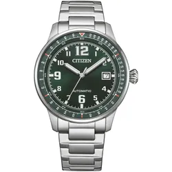 Automatikuhr CITIZEN, silberfarben, grün, Armbanduhren, Herren, Armbanduhr, Herrenuhr, Mechanische Uhr, Edelstahlarmband, analog, Tag