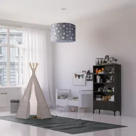 Paco Home Pendellampe Kinderzimmer Pendelleuchte Baby Lampenschirm Stoff Rund Sterne Kinderlampe Deckenlampe LED Sternenhimmel Motiv E27