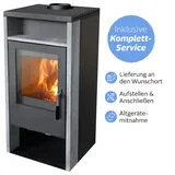 Firefix Kaminofen »Kronos«, 6,4 kW, Zeitbrand, (Alles inklusive Service: Aufstellen, Anschließen, Altgerätemitnahme), Wunschort Lieferung grau